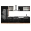 R-Line kök, 350 cm med högskåp, PT Marble, Blank svart ek/guld ek, Vicco