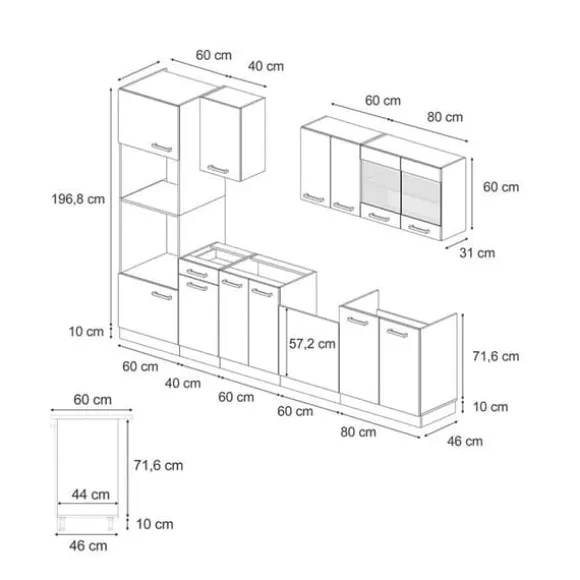 R-Line kök, 300 cm med högskåp, PT Marble, Artisan ek/vit, Vicco