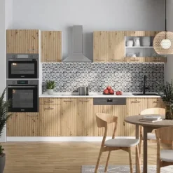 R-Line kök, 300 cm med högskåp, PT Marble, Artisan ek/vit, Vicco