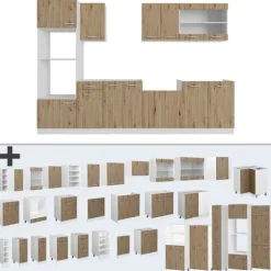 R-Line kök, 300 cm med högskåp, PT Marble, Artisan ek/vit, Vicco
