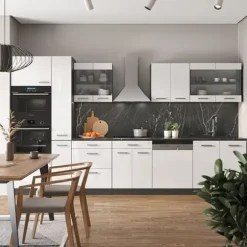 R-Line kök, 350 cm med högskåp, utan bänkskiva, blank vit/Antracit, Vicco