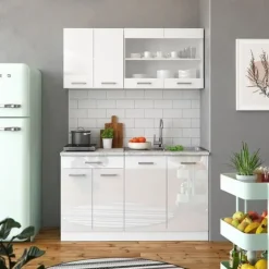 R-Line kök, 140 cm, PT antracit, blank vit/vit, Vicco