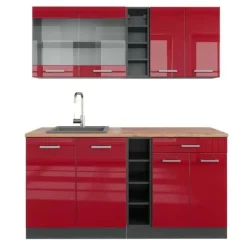 R-Line kök, 160 cm, PT Ek, Bourgogne högblank/antracit, Vicco