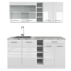 R-Line kök, 160 cm, PT Marmor, blank vit/vit, Vicco
