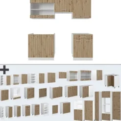 R-Line kök, 200 cm utan bänkskiva, Artisan ek/vit, Vicco
