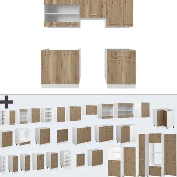 R-Line kök, 200 cm utan bänkskiva, Artisan ek/vit, Vicco