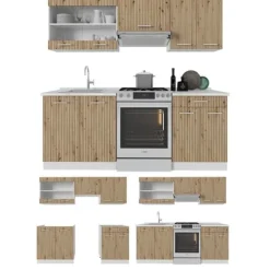 R-Line kök, 200 cm utan bänkskiva, Artisan ek/vit, Vicco