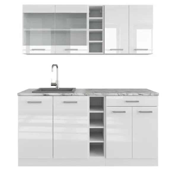 R-Line kök, 160 cm utan bänkskiva, blank vit/vit, Vicco