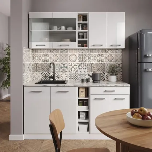 R-Line kök, 160 cm utan bänkskiva, blank vit/vit, Vicco