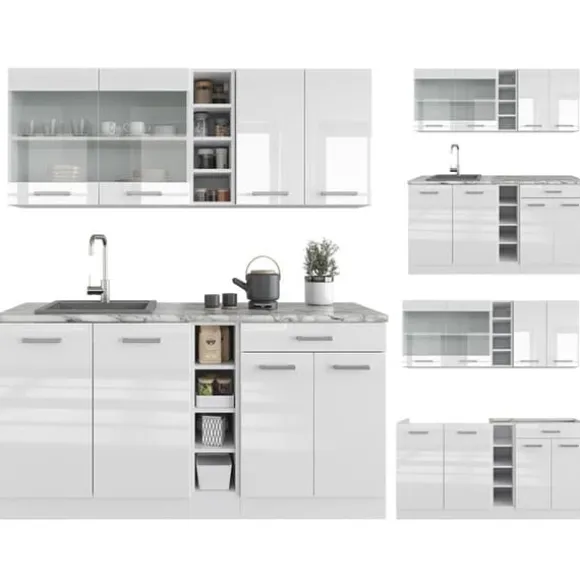 R-Line kök, 160 cm utan bänkskiva, blank vit/vit, Vicco