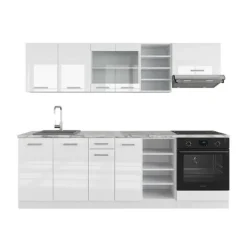 R-Line kök, 240 cm utan bänkskiva, blank vit/vit, Vicco