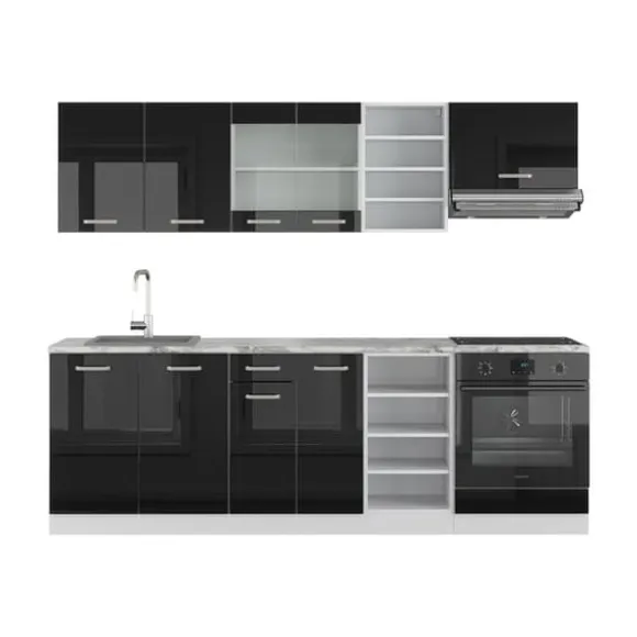 R-Line kök, 240 cm utan bänkskiva, Blank svart/Vit, Vicco
