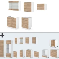 R-Line kök, 200 cm utan bänkskiva, Sonoma/vit, Vicco
