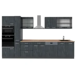 R-Line komplett kök, 350 cm, PT Ek, Betong Svart/Antracit, Vicco