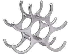 Rootz design vinställ i aluminium 6 flaskor i silver 29x24x14 cm - Flaskställ vintillbehör platt modernt - Metall Dekorativ vinflaskhållare Smal köksh | CDON