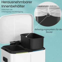 Rootz -skräpseparationssystem - Avfallsbink - Trash Can - Hållbart stål - 44,5 x 36 x 60 cm