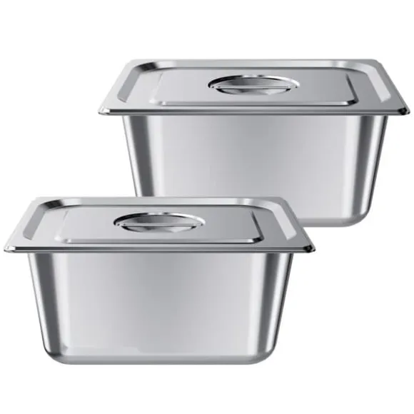Rostfria ångpannor för hotell, 1/2 storlek x 148mm, 9L bord, anti-sylt, 2-pack