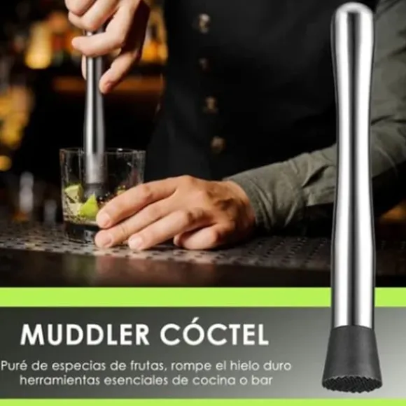 Rostfritt stål cocktailblandningssked, muddler och jiggerset för hembartending
