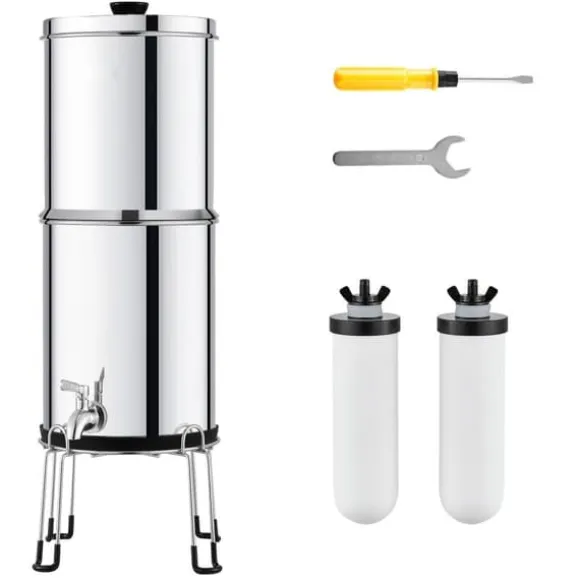 Rostfritt stål 2.25G bänkskivsvattenfilter, 2 filter, effektivt och hållbart, förbättra vattenkvaliteten i hemmet