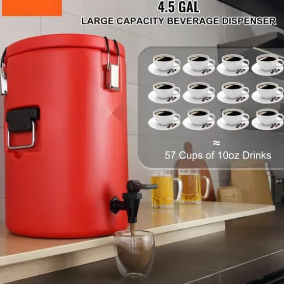 Rostfritt stål isolerad dryckesautomat, 4,5 gallon (17,2 liter) för varm/kall dryck, livsmedelsklassad.