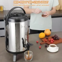 Rostfritt stål isolerad dryckesautomat, 2 gallon (7,6 liter), för varm och kall dryck, livsmedelsklassad för te, kaffe, vatten.