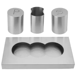 Rostfritt stål Salt Peppar Shakers Set Tandpetare Hållare med bricka Kryddor Shakers Krydddispenser Kökstillbehör