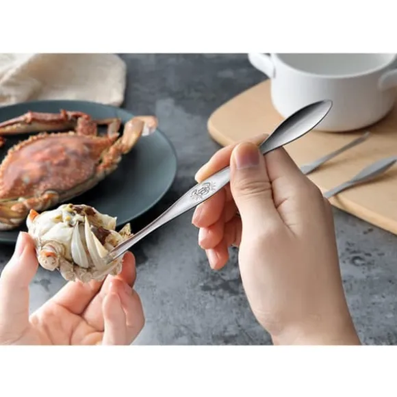 Rostfritt Stål Skaldjursverktyg Krabba Gaffel Sked Krabba Nål Multifunktionell Köttsked