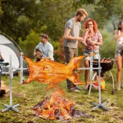 Rotisserigrillset, 176,5x56,5x87 cm, rostfritt stål, justerbar