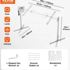 Rotisserigrillset, 176,5x56,5x87 cm, rostfritt stål, justerbar