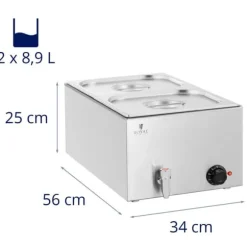 Royal Catering - Bain marie - 600 W - 2 GN 1/2 - Tappkran