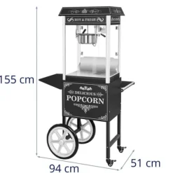 Royal Catering - Popcornmaskin med vagn - Retrodesign - Svart