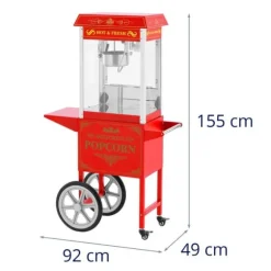 Royal Catering - Popcornmaskin med vagn - Retrodesign - 195 / 235 °C - Röd