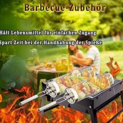 Rullande Grillkorg,Rostfri Grillkorg med Avtagbart Handtag – Set med 2, Perfekt för Camping och Trädgård