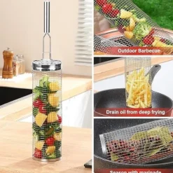 Rullande Grillkorg,Rostfri Grillkorg med Avtagbart Handtag – Set med 2, Perfekt för Camping och Trädgård