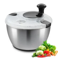 Salladssnurra i rostfritt stål, 4,75 Qt, enhandspress, grönsaks- och salladsrengöring, BPA-fri.