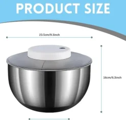Salladstork, 4,5L salladstork i rostfritt stål med automatisk rotation, halkfri botten och USB-laddning, frukt-/grönsakstork med lock, stor salladsto | CDON