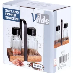 Salt- och pepparkar med stativ, 3 stycken.