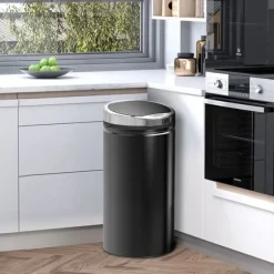 Sensor skräpkorg 42L, automatisk med lock, rostfri, för badrum, kontor, kök, svart