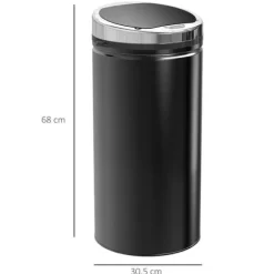 Sensor skräpkorg 42L, automatisk med lock, rostfri, för badrum, kontor, kök, svart