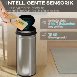 Sensor-soptunna 42 L med soft close, rostfritt stål, hygieniskt kök