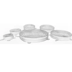 Set med 6 expanderbara vita mikrovågslock i silikon - 6 storlekar HobbyTech