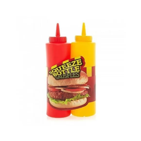 Set med 2 Flaskor Sås - Kök - 21 cm - Röd och Gul - Behållare för Ketchup och Mayo - Dekorativt