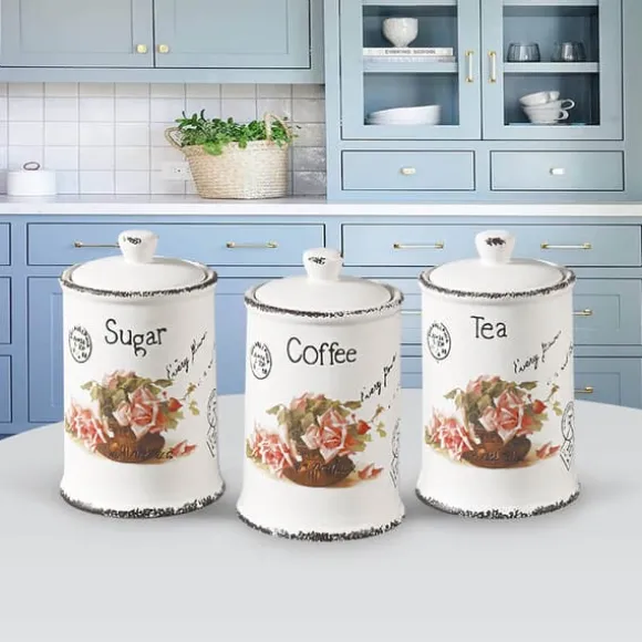 Set med 3 keramiska behållare för kaffe, te och socker MAESTRO ROSE MR-20050-03cs