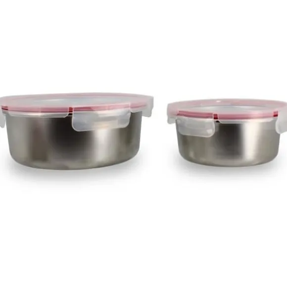 Set med 2 lufttäta behållare med lock - MENASTYL - 5040178 - Rostfritt stål - Rund - 15 och 20 cm - Mikrovågssäker