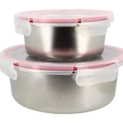 Set med 2 lufttäta behållare med lock - MENASTYL - 5040178 - Rostfritt stål - Rund - 15 och 20 cm - Mikrovågssäker