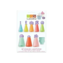 Set med spritspåsar - SCRAPCOOKING - 9 st - 8 färgade spritspåsar - 1 adapter - Röd