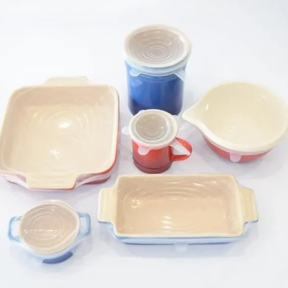 Set med 6 st Återvinningsbart silikonlock Universal Stretch Lock Lufttätt Stretch Giftfri Smaklös matkonservering