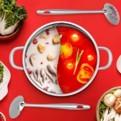 Shabu Shabu Hot Pot - Gryta i rostfritt stål - Delad dubbel smak - 26 cm - Induktionskompatibel - För fondue