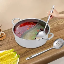 Shabu Shabu Hot Pot - Gryta i rostfritt stål - Delad dubbel smak - 26 cm - Induktionskompatibel - För fondue