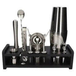 Shaker - Bartender - Cocktailset 17 delar - Rostfritt stål - 830 ml - Svart stöd